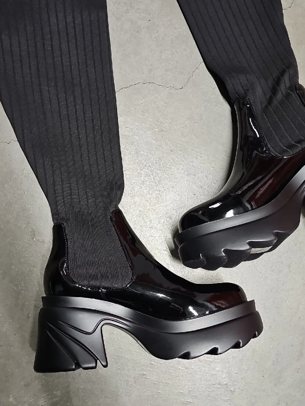 [NEW] Over-the-Knee Black Platform Boots - Stretch Sock Shaft
